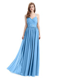 Dusty Blue Draped V-Neck Chiffon Bridesmaid Dress