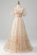 Blushing Pink A-Line Bridesmaid Dress with Ruched Bodice & Tiered Skirt | Jimiss