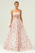 Ivory Floral Chiffon A-Line Floor-Length Gown for Prom & Evening Parties