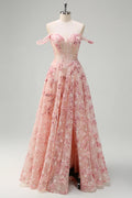Blushing Pink Embroidered Tulle Sweetheart A-Line Floor-Length Evening Dress