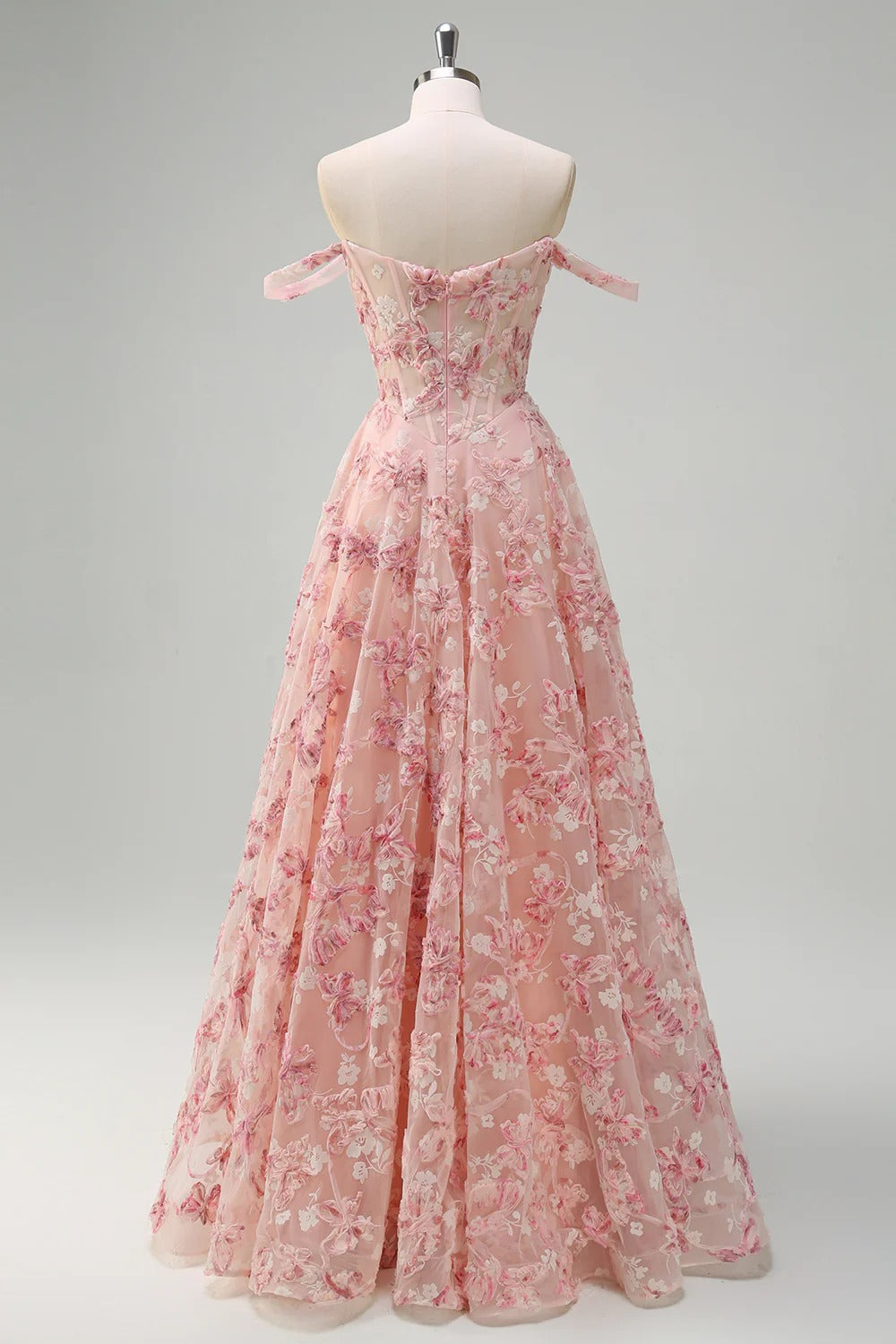 Blushing Pink Embroidered Tulle Sweetheart A-Line Floor-Length Evening Dress