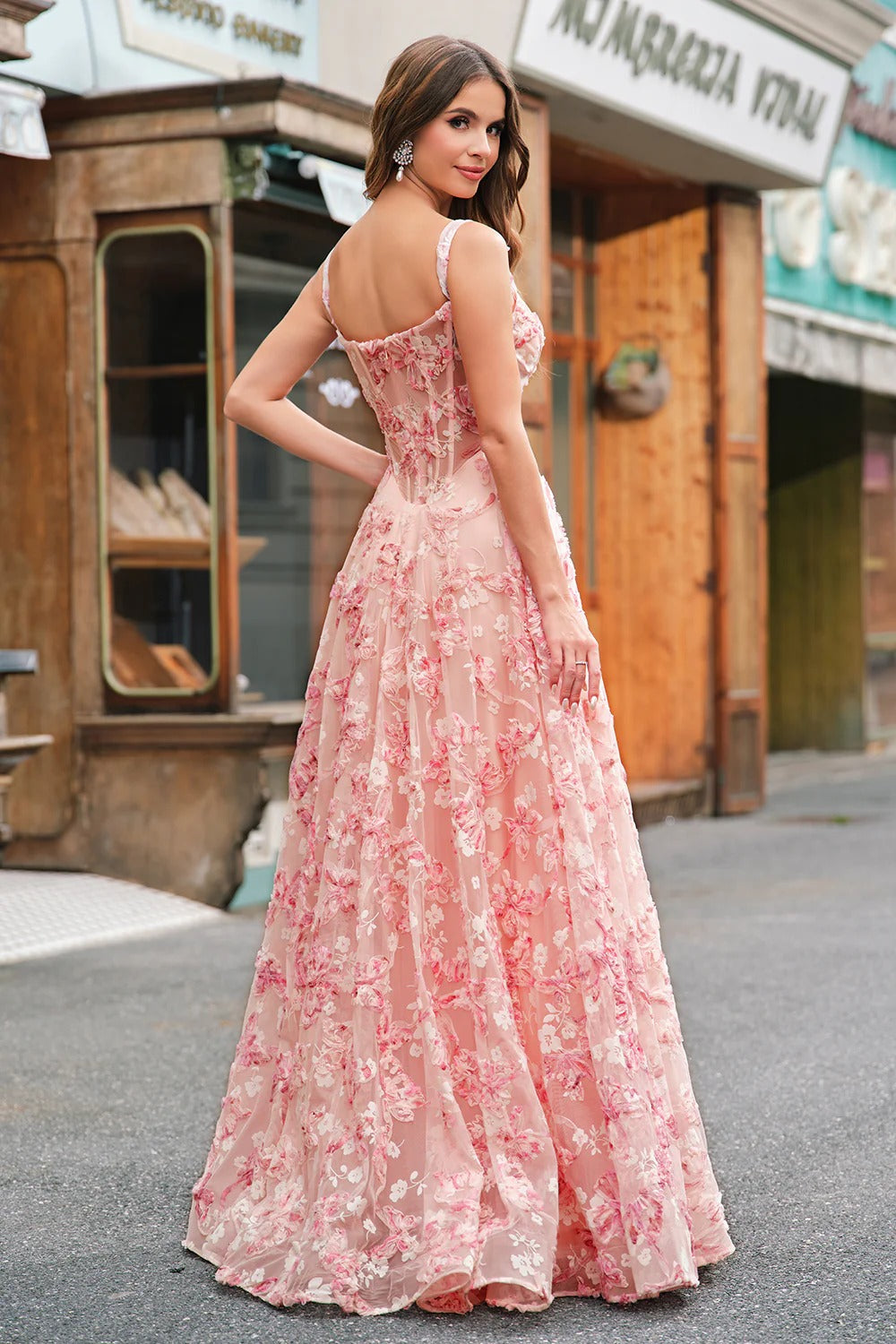 Blushing Pink Embroidered Tulle Sweetheart A-Line Floor-Length Evening Dress