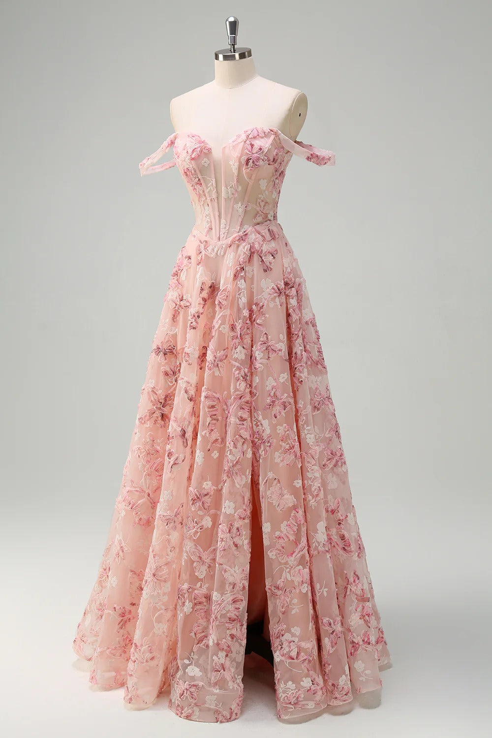 Blushing Pink Embroidered Tulle Sweetheart A-Line Floor-Length Evening Dress