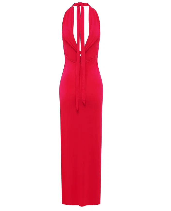 Bold Bodycon Halter Sweetheart Plunging Neck Open Back Floor Length Evening Dress