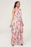 Pink Chiffon Halter A-Line Floor-Length Bridesmaid Dress