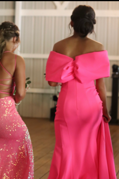 Bold Mermaid Off Shoulder Bow Detail Closed Back Floor Length Evening Dresses