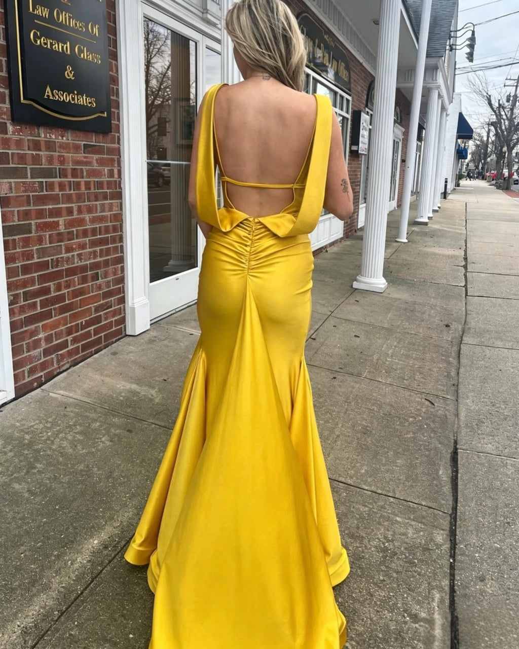 Bright Gloss Satin Draped Wide Strap Cutout Keyhole High Slit Ruched Back Mermaid Train Evening Dresses