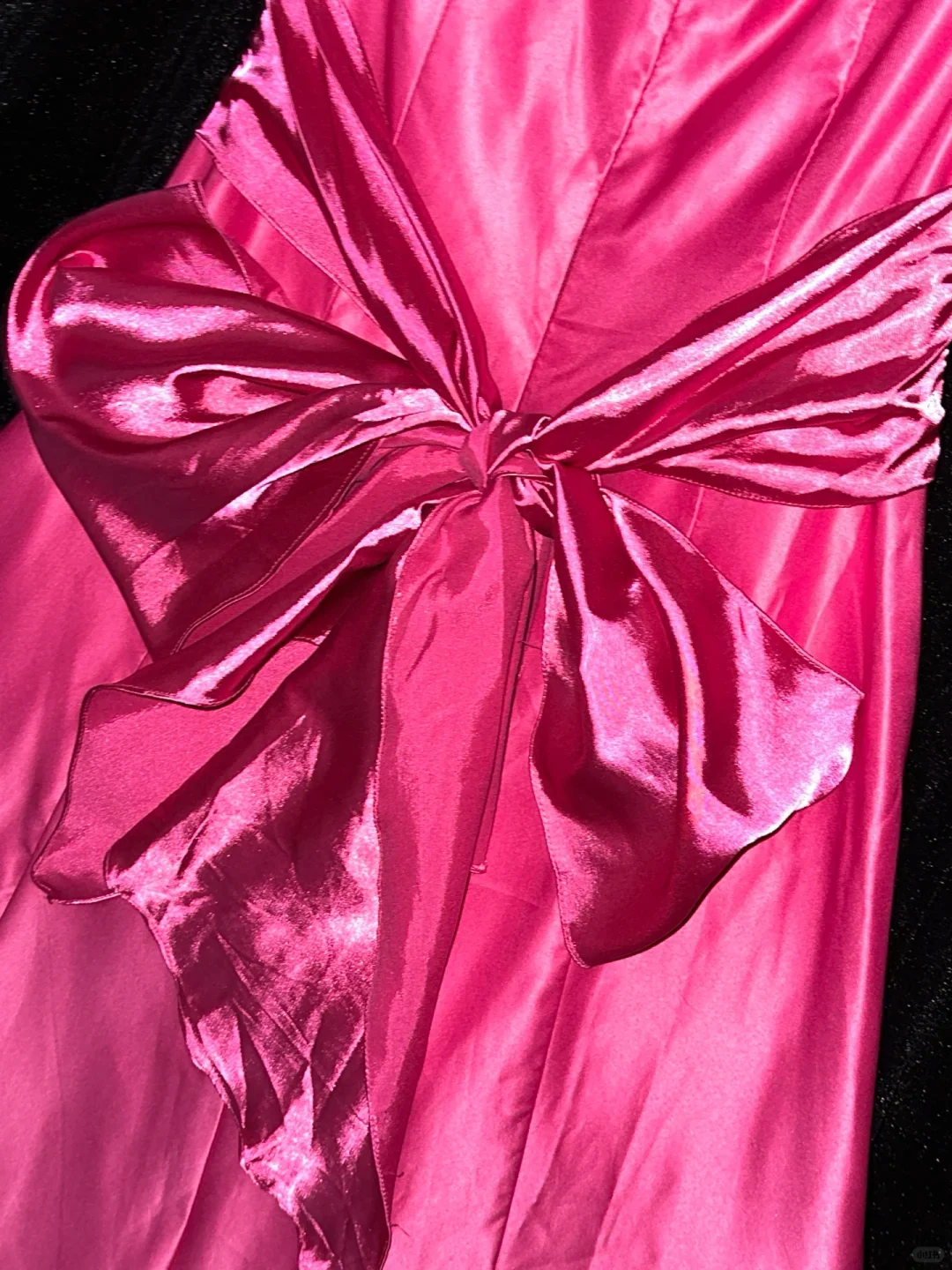 Bright Pink Strapless Satin Ball Gown with Large Bow Floor Length Evening Dresses