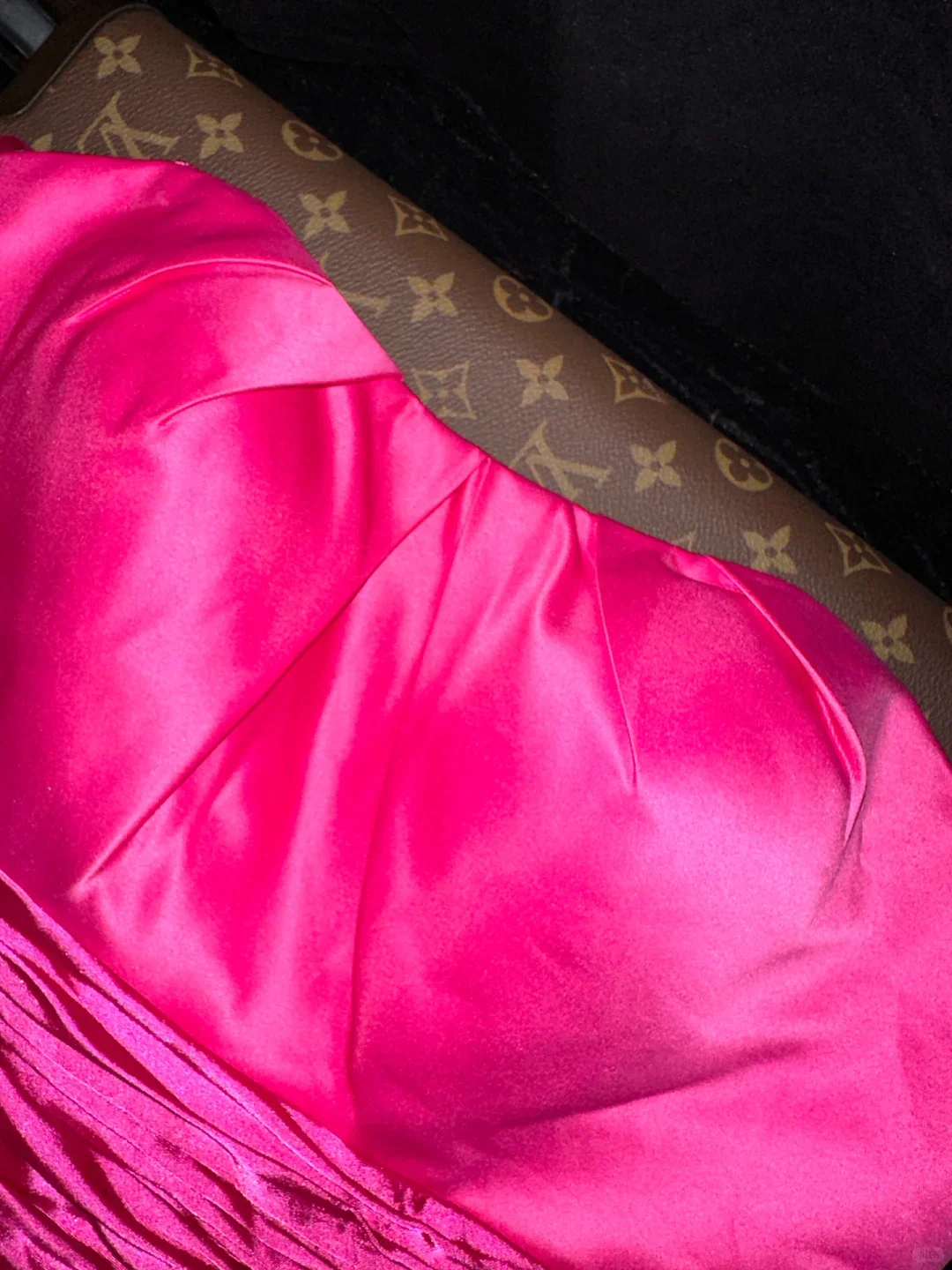 Bright Pink Strapless Satin Ball Gown with Large Bow Floor Length Evening Dresses