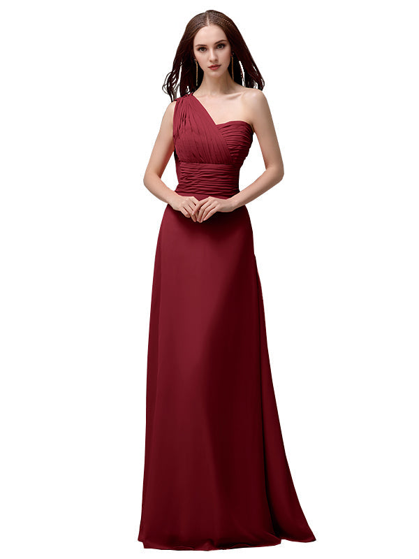 Vestidos de dama de honor únicos, sin mangas, con un solo hombro, sin tirantes, corte A y largo hasta el suelo