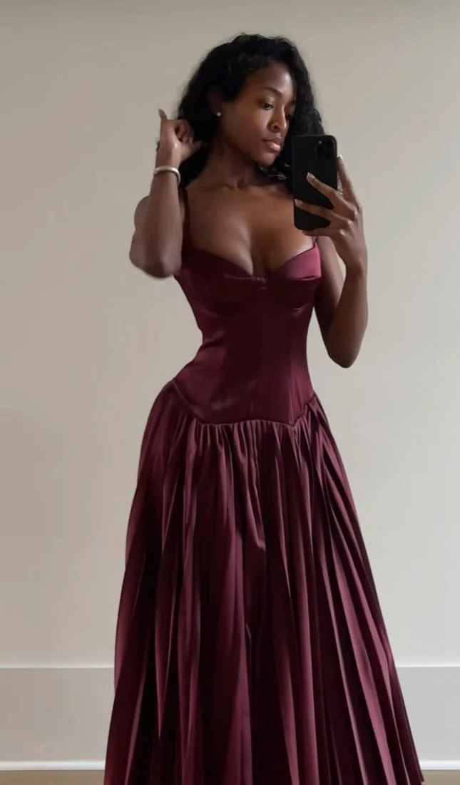 Bustier Sweetheart Neck Spaghetti Strap Pleated A-Line Floor-Length Evening Dress