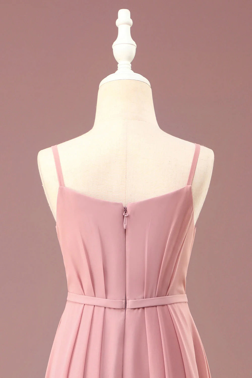 Blushing Pink Chiffon A-Line Floor-Length Bridesmaid Dress with V-Neck & Pleated Skirt