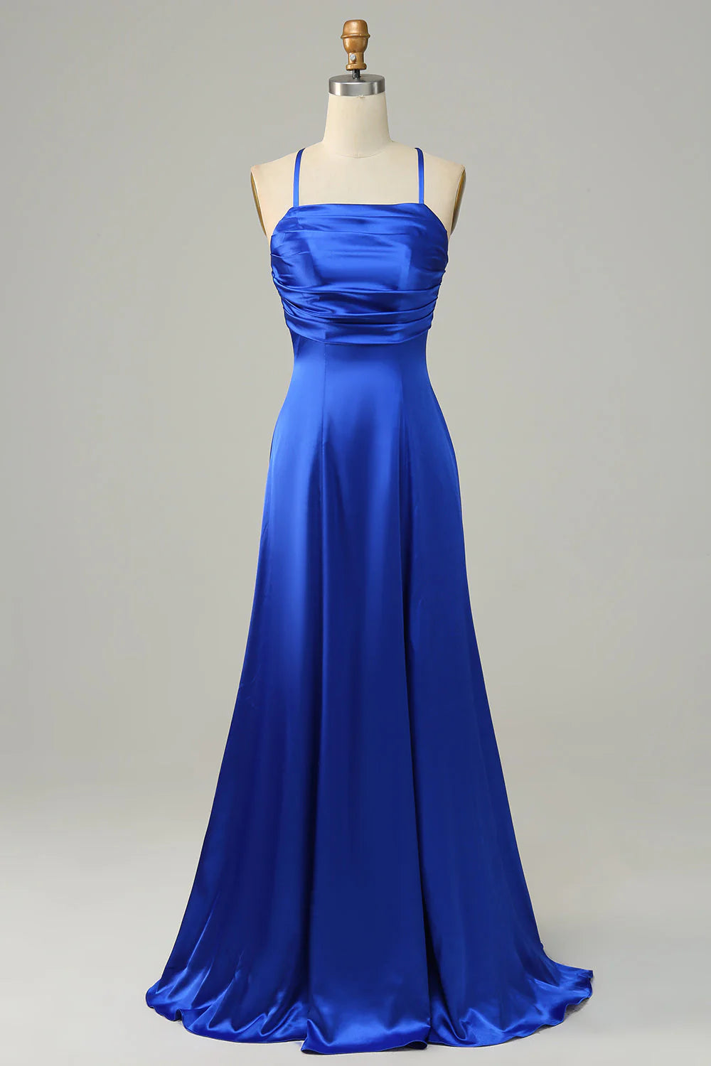 Royal Blue Satin A-Line Floor-Length Bridesmaid Dress