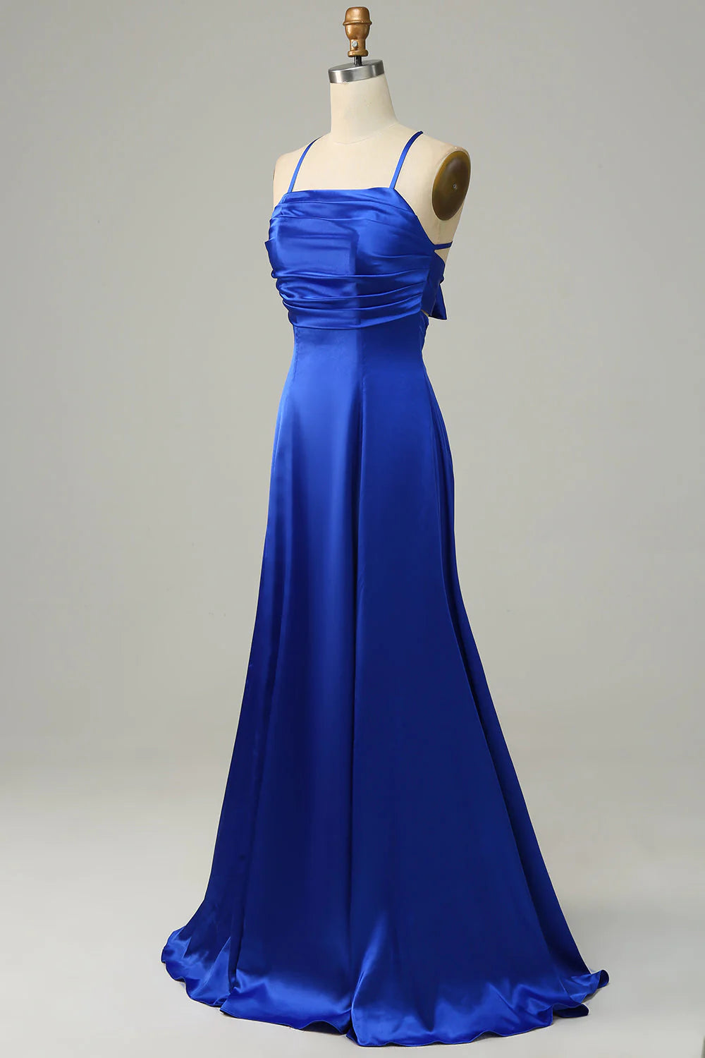 Royal Blue Satin A-Line Floor-Length Bridesmaid Dress