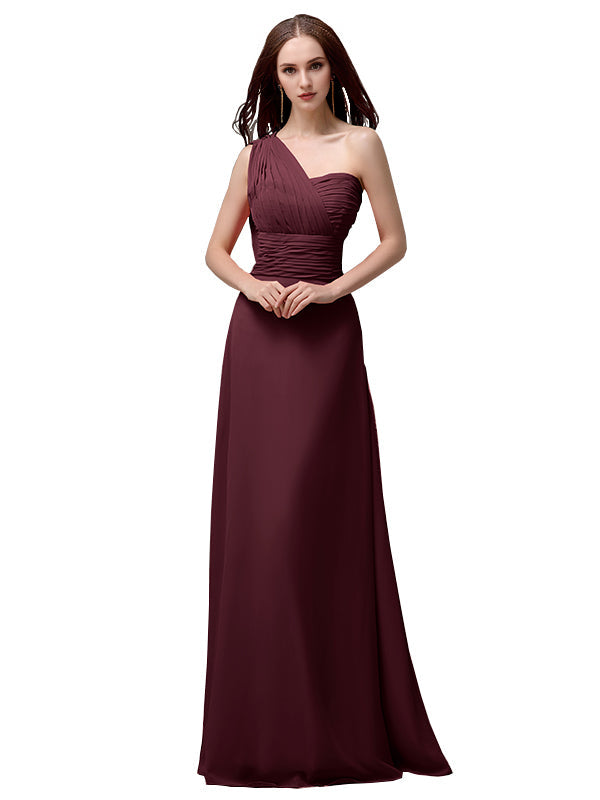 Vestidos de dama de honor únicos, sin mangas, con un solo hombro, sin tirantes, corte A y largo hasta el suelo