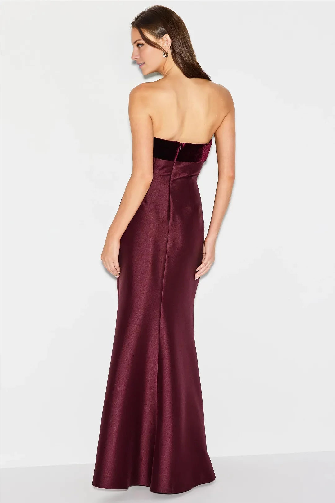 Ceremonial Off the Shoulder Neck Strapless Velvet-Trimmed Satin Mermaid Floor-Length Evening Dress