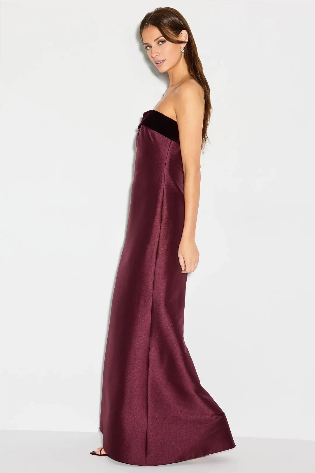 Ceremonial Off the Shoulder Neck Strapless Velvet-Trimmed Satin Mermaid Floor-Length Evening Dress