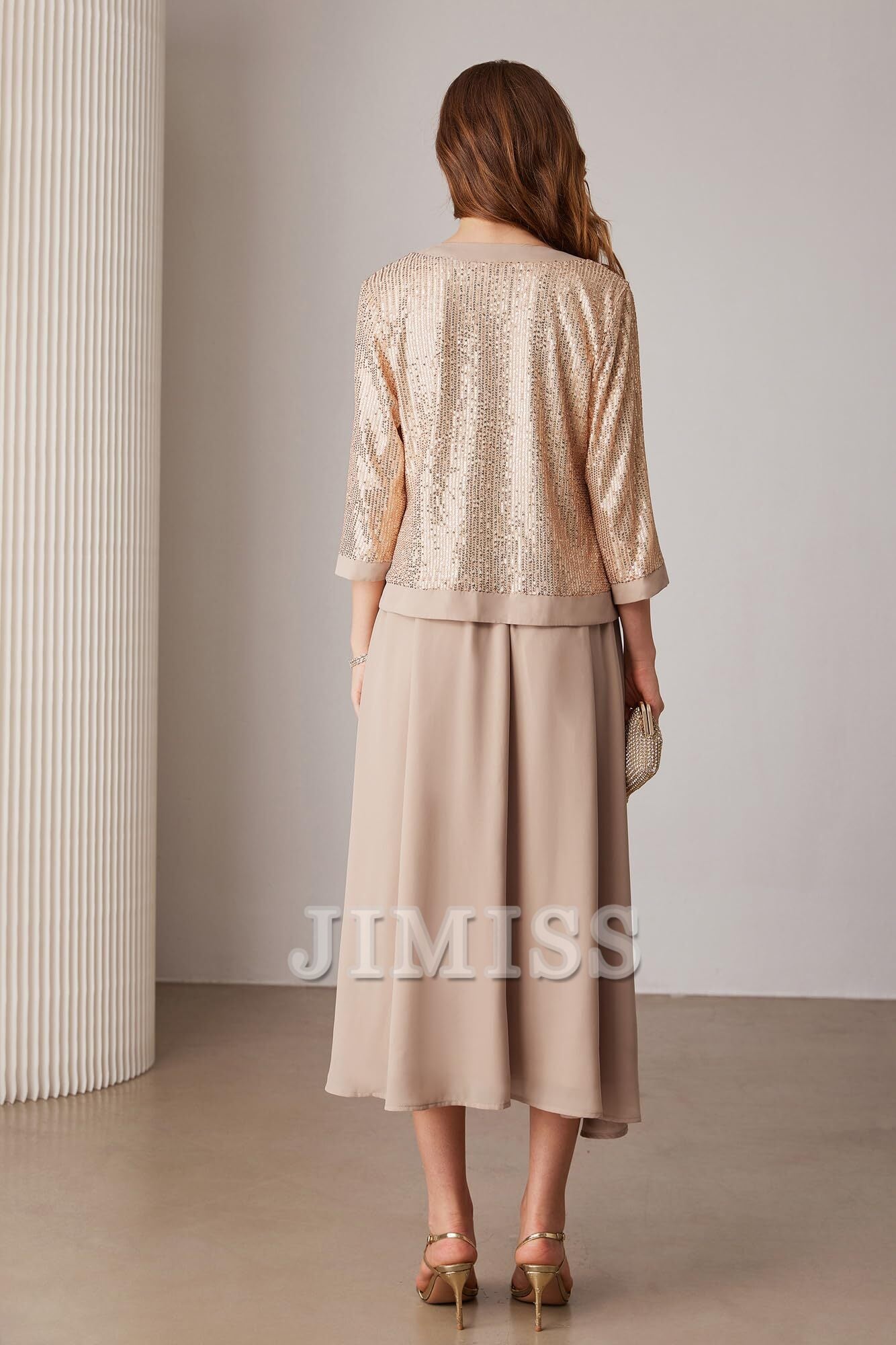 Sequined mother of the bride dresses wedding party cocktail party dress two-piece sequined dress set