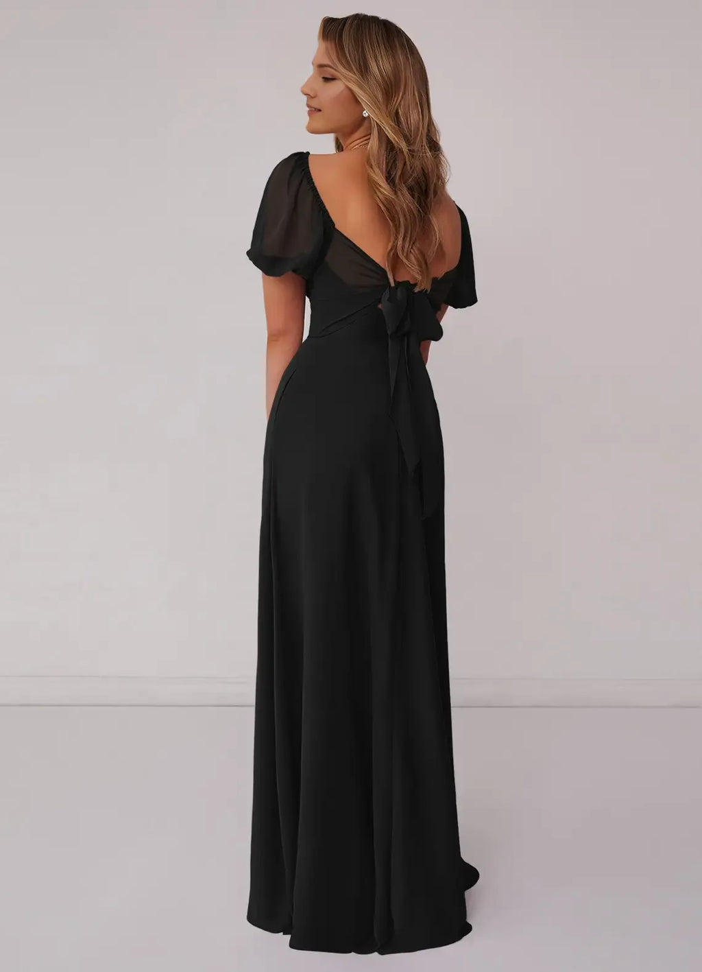 Black Chiffon A-Line Floor-Length Bridesmaid Dress with Sweetheart Neckline
