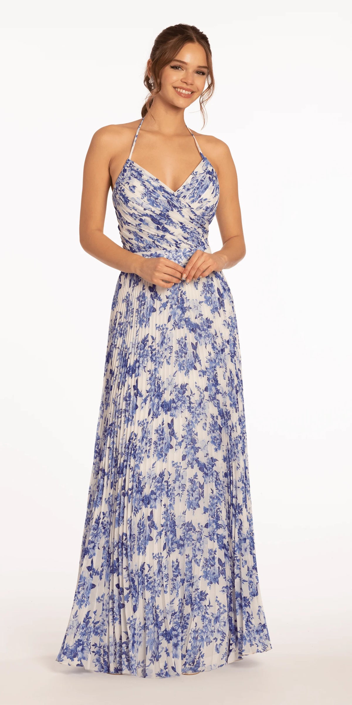 White Chiffon A-Line Floor-Length Bridesmaid Dress with Halter Neckline