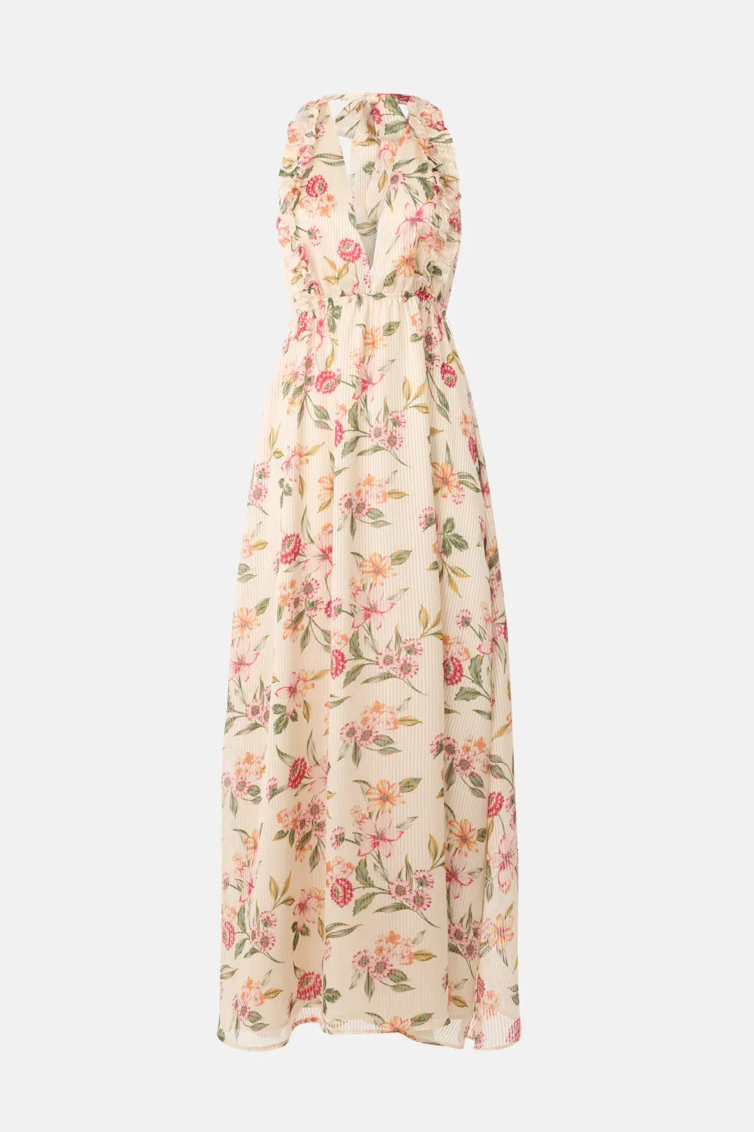 Charming Floral Print ALine Halter Neck Sleeveless Open Back Floor Length Prom Dress