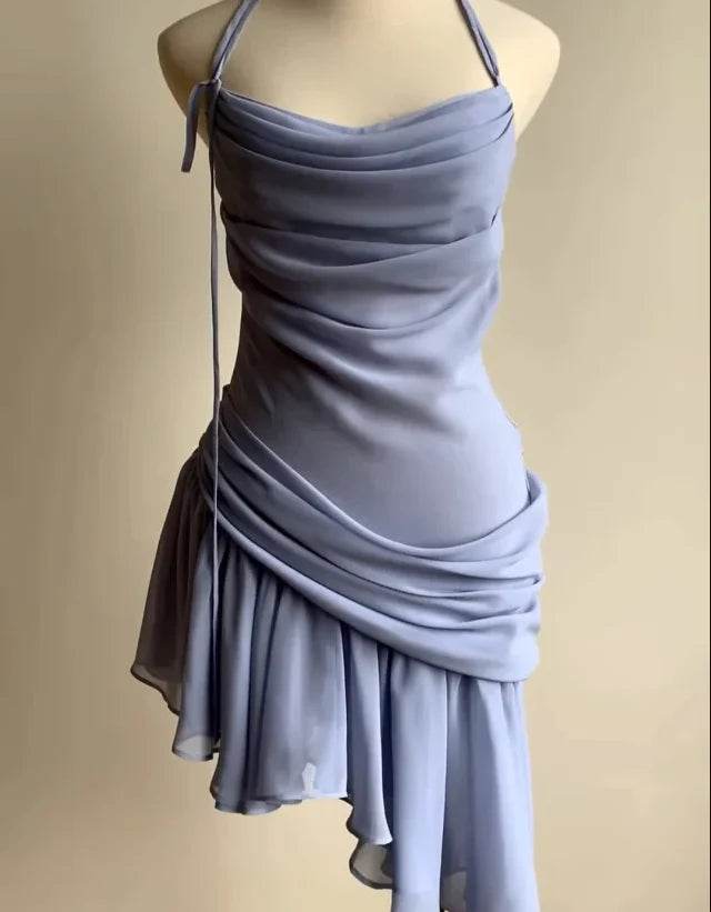 Charming Draped Halter Cowl Neck Sleeveless Backless Asymmetrical Hem Short Homecoming Dresses