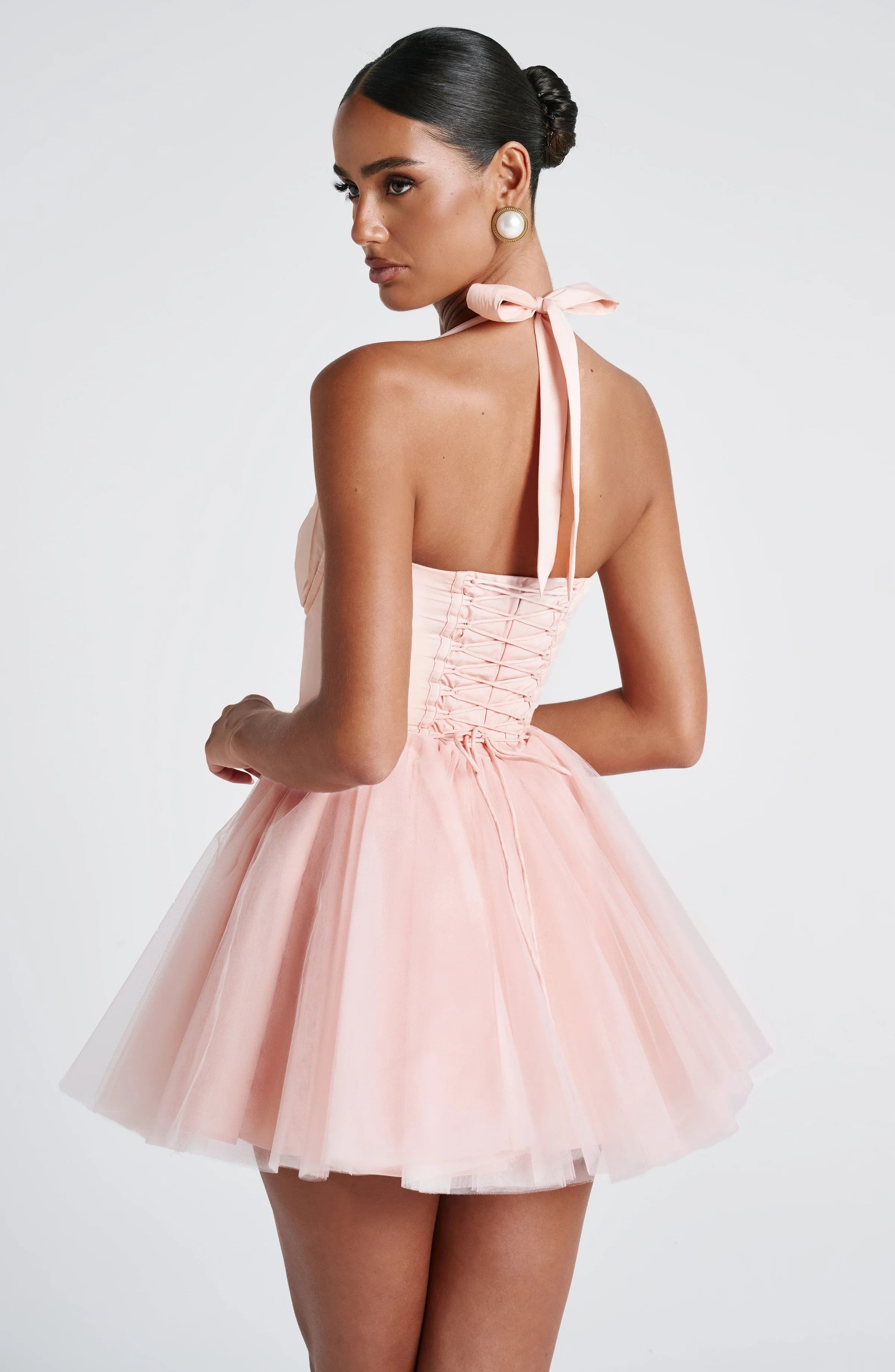 Charming Tulle A-Line Sweetheart Halter Sleeveless Lace-Up Back Mini Homecoming Dresses
