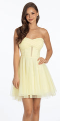 Yellow Tulle Sweetheart A-Line Short Dress