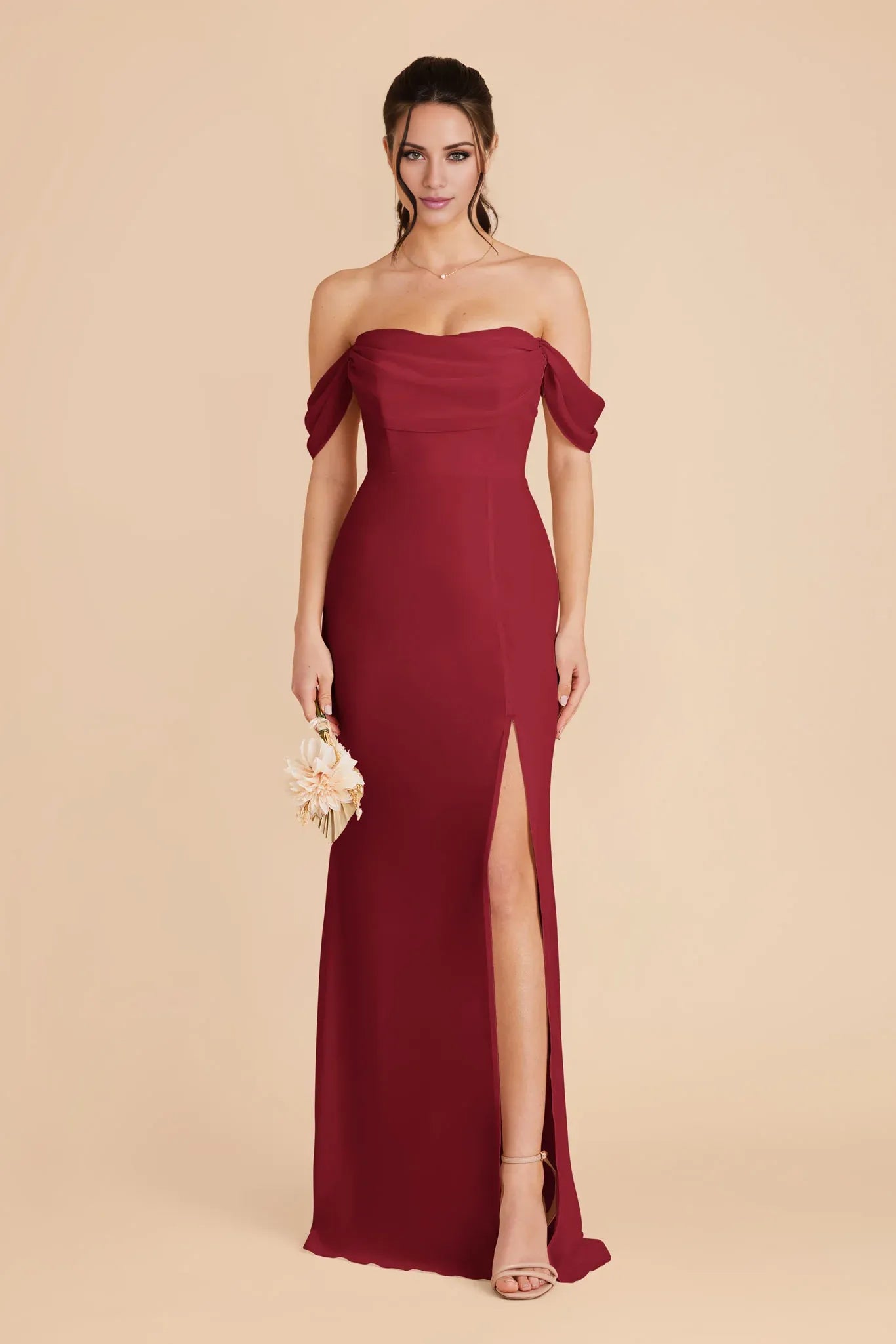Chic Fitted Chiffon Off The Shoulder Bow Sleeve Open Back Floor Length Bridesmaid Dresses