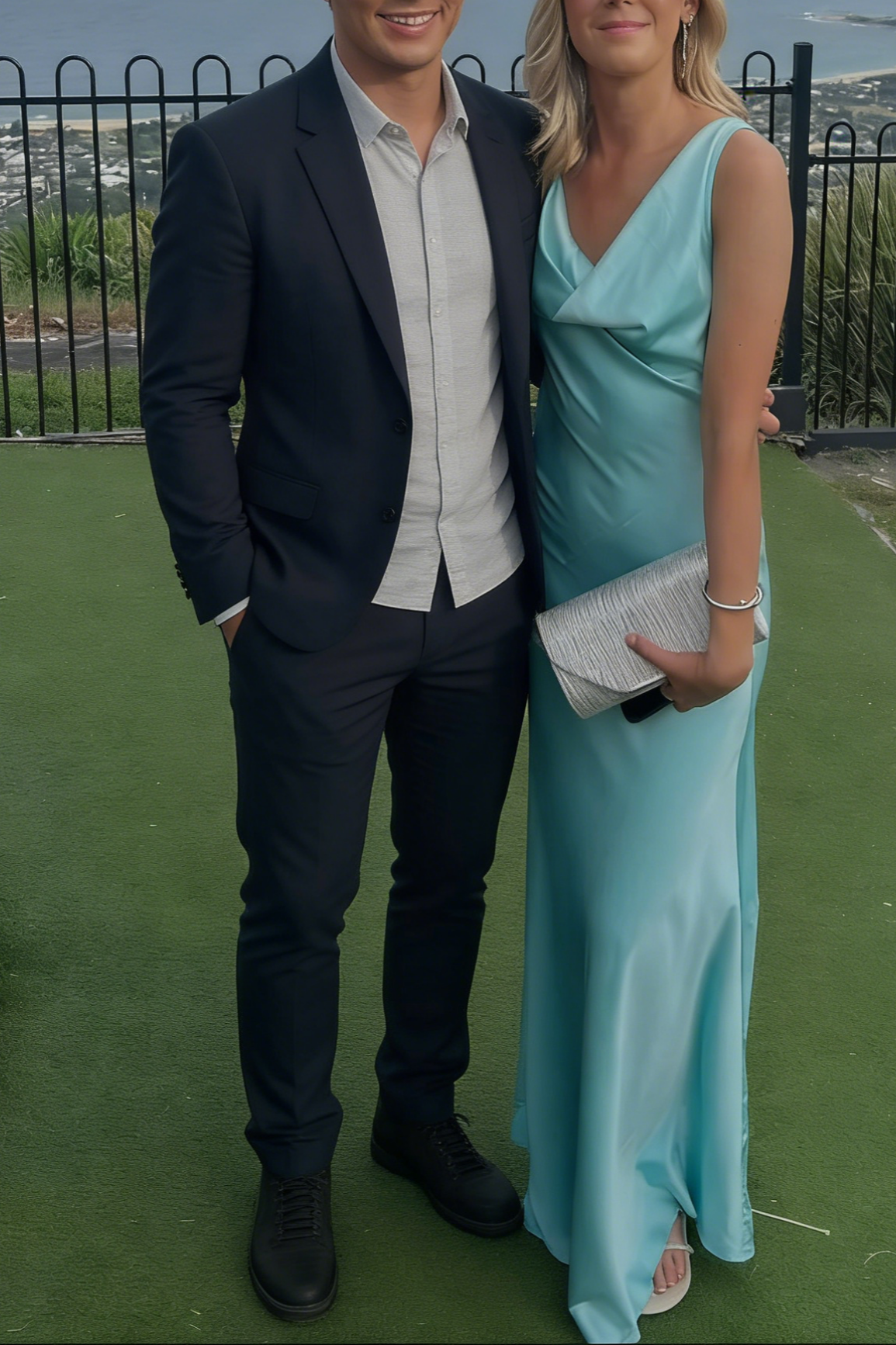 Sky Blue Satin Cowl Neck Floor-Length Bridesmaid Dress