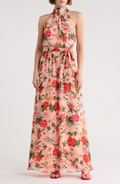 Blushing Pink Halter Neckline A-Line Floor-Length Dress