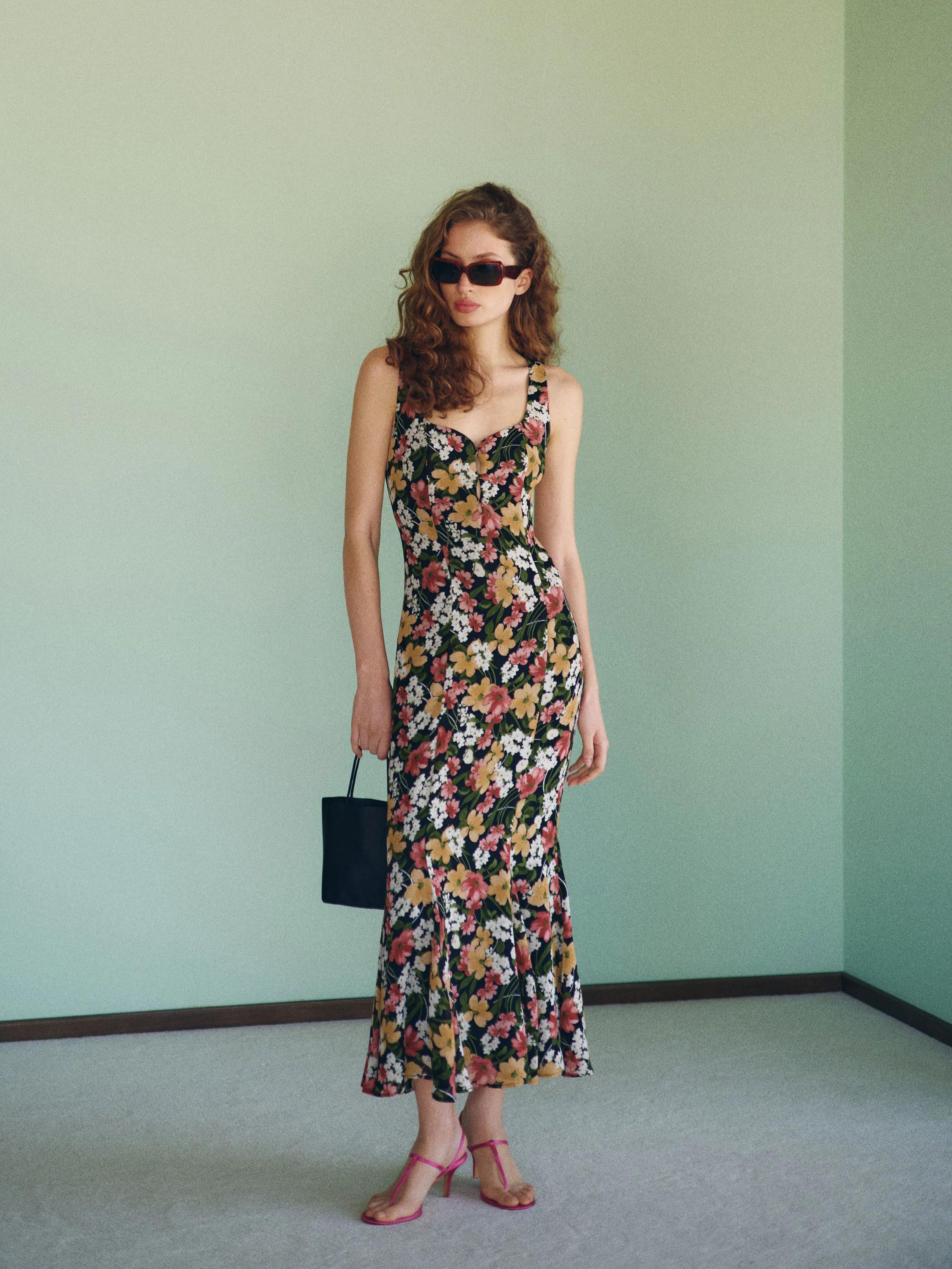 Chic Floral Satin Mermaid Sweetheart Neck Wide Strap Back Zip Midi Prom Dresses