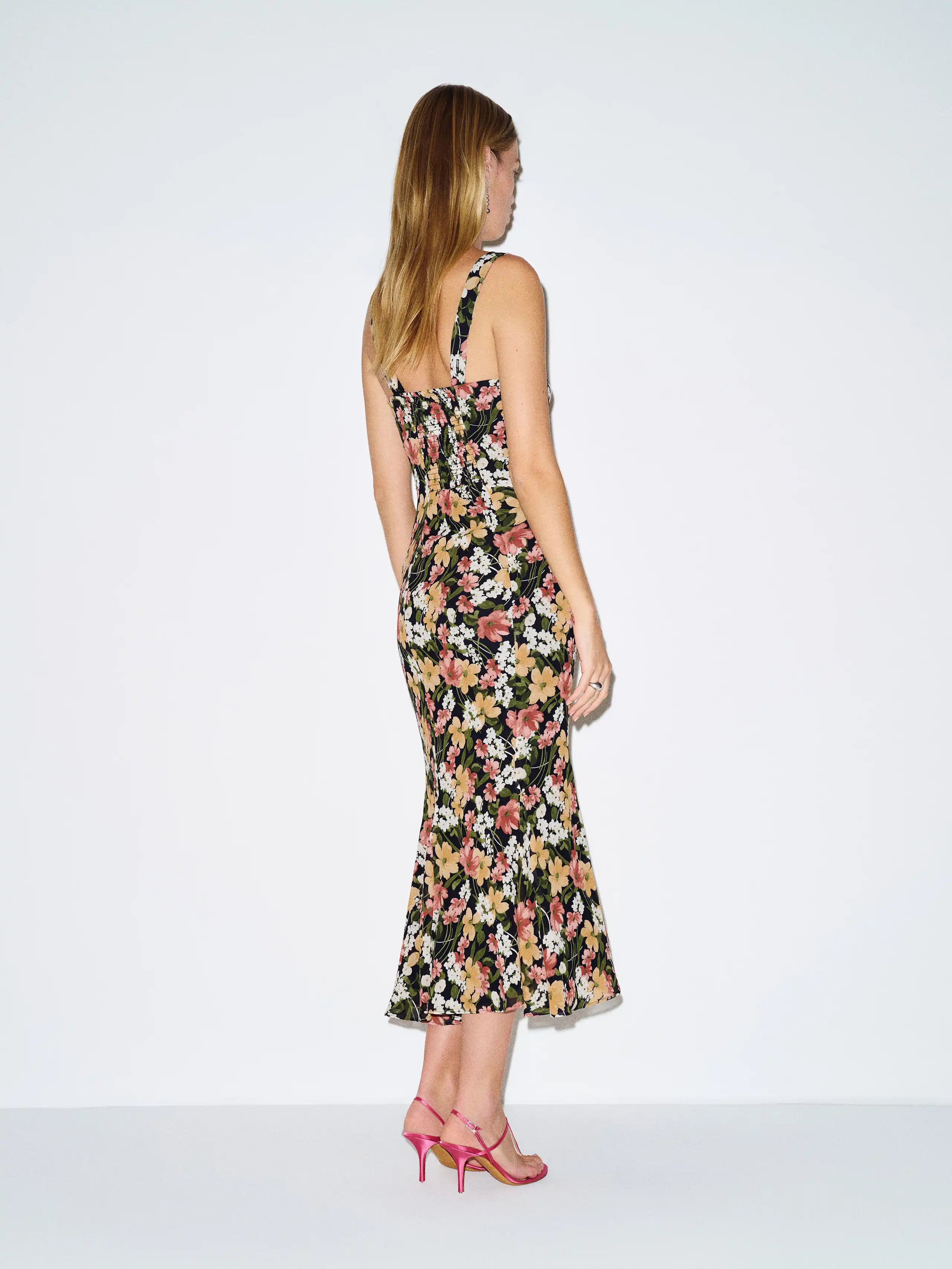 Chic Floral Satin Mermaid Sweetheart Neck Wide Strap Back Zip Midi Prom Dresses