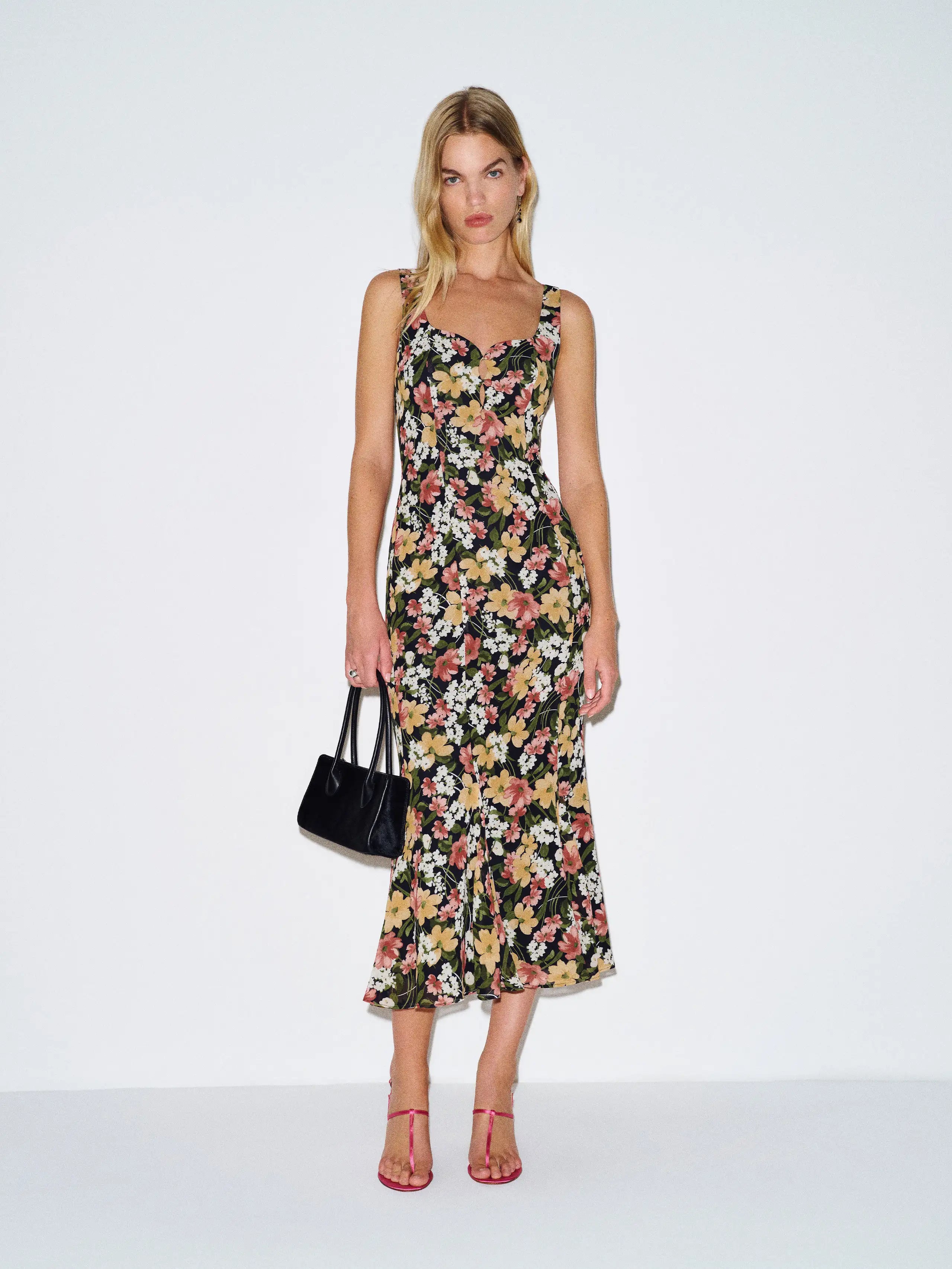 Chic Floral Satin Mermaid Sweetheart Neck Wide Strap Back Zip Midi Prom Dresses