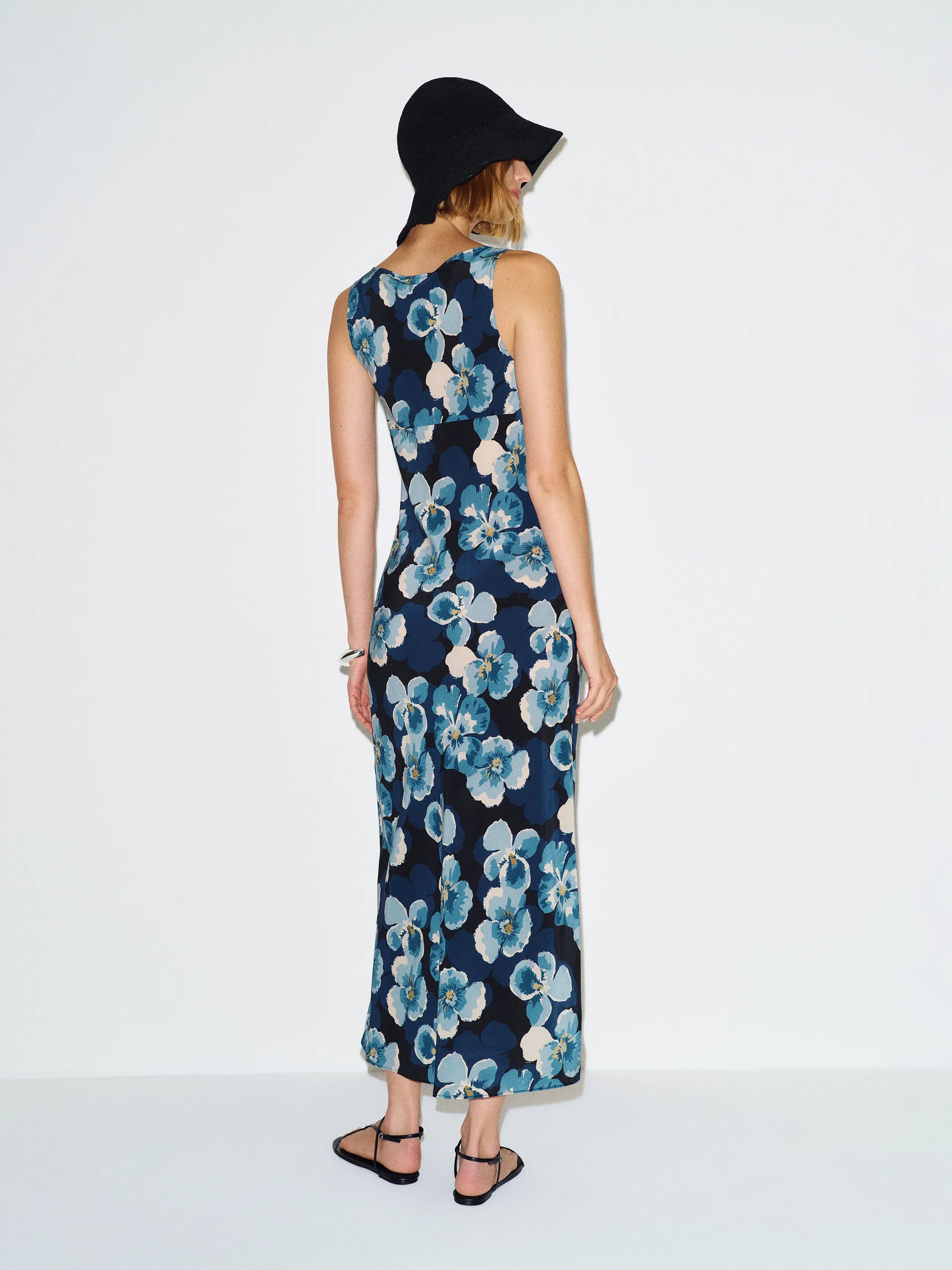 Chic Floral Satin Sheath Scoop Neck Wide Strap Back Zip Midi Prom Dresses