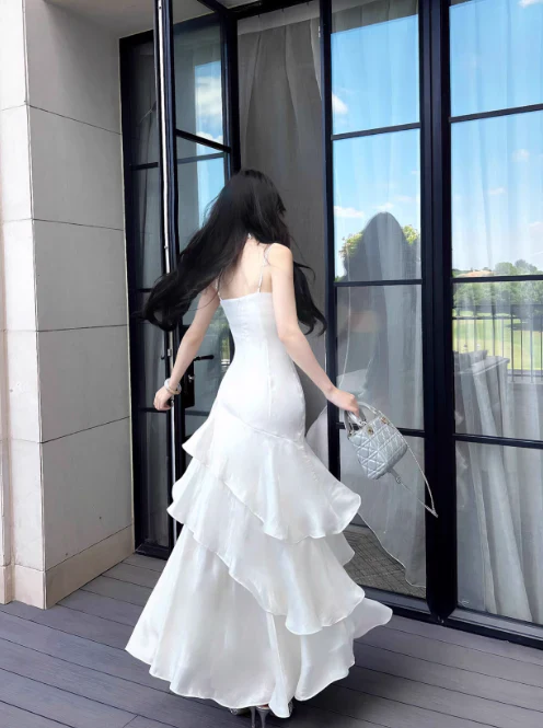 Chic Mermaid Spaghetti Straps Straight Neck Zipper Back Floor-Length Evening Dress
