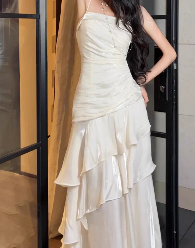 Chic Mermaid Spaghetti Straps Straight Neck Zipper Back Floor-Length Evening Dress