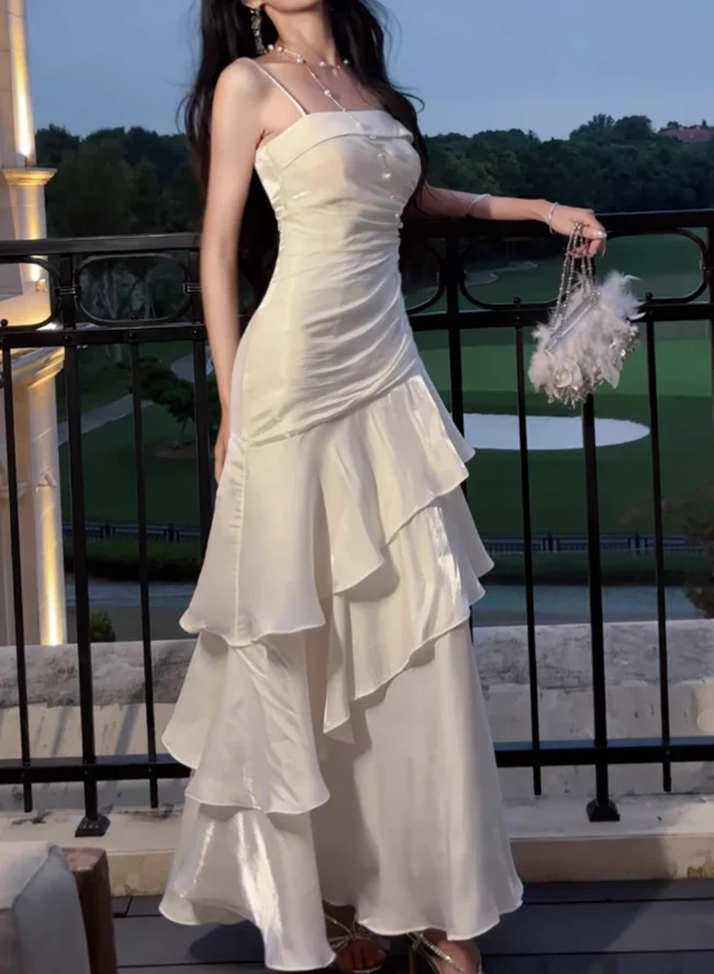 Chic Mermaid Spaghetti Straps Straight Neck Zipper Back Floor-Length Evening Dress
