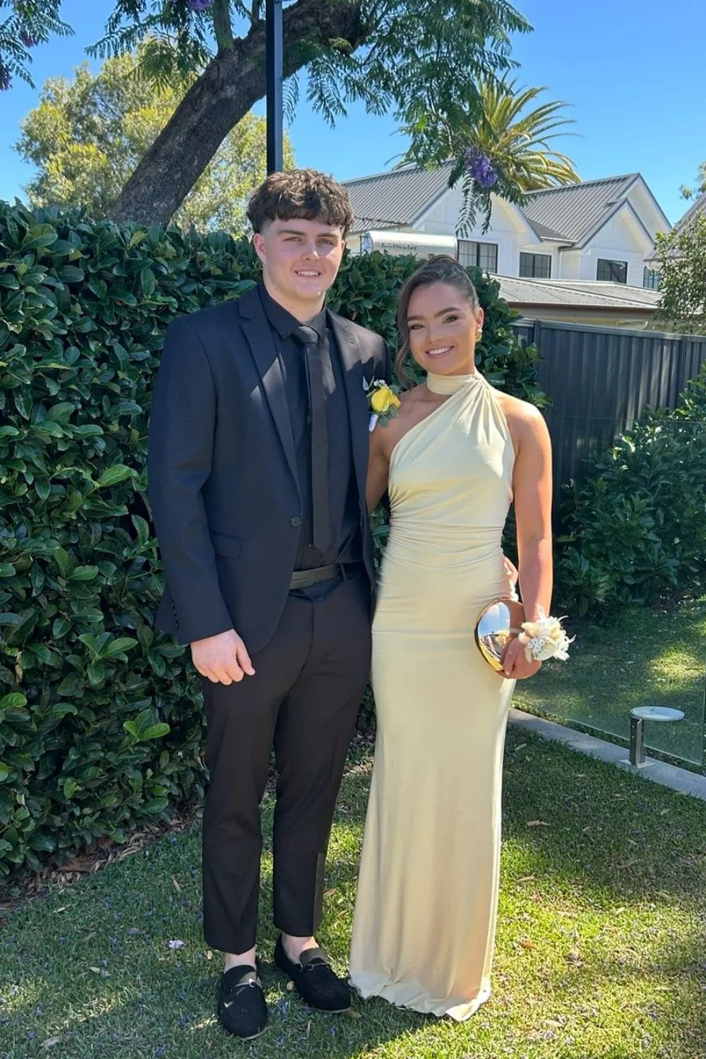 Chic One-Shoulder Twist Back Mermaid Prom Dress with Drape Detail in Butter Cream