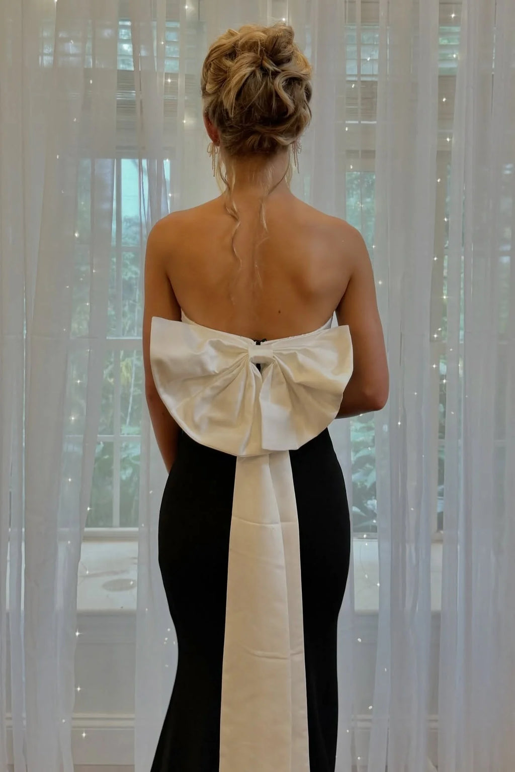 Black Crepe Mermaid Floor-Length Gown with Pleated Bodice