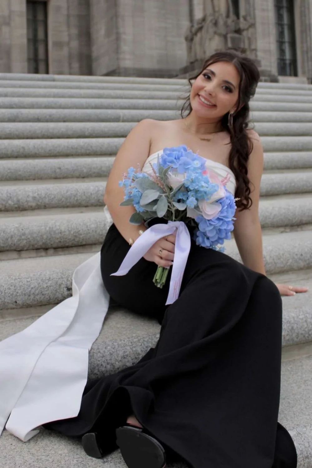 Chic Two-Tone Strapless Sweetheart Ruched Bodice Mermaid Prom Dress with Oversized Back Bow & Train