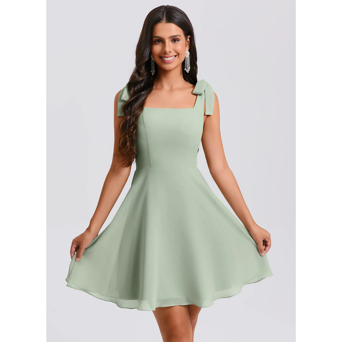 short bridesmaid dresses green Sage Chiffon A-Line Dress with Square Neck & Ti – JiMiss Color:Ivory/Cappuccino (as pictured) This Short Sleeve Simple YGroup_colourway-sunflower I {Pink} I Like