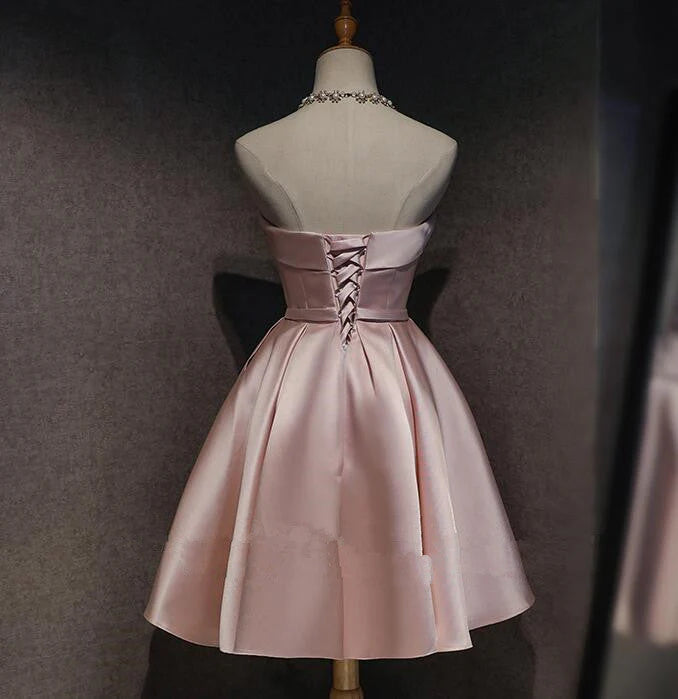 Chic A-Line Strapless Lace-Up Back Knee-Length Satin Homecoming Dress for Parties and Celebrations
