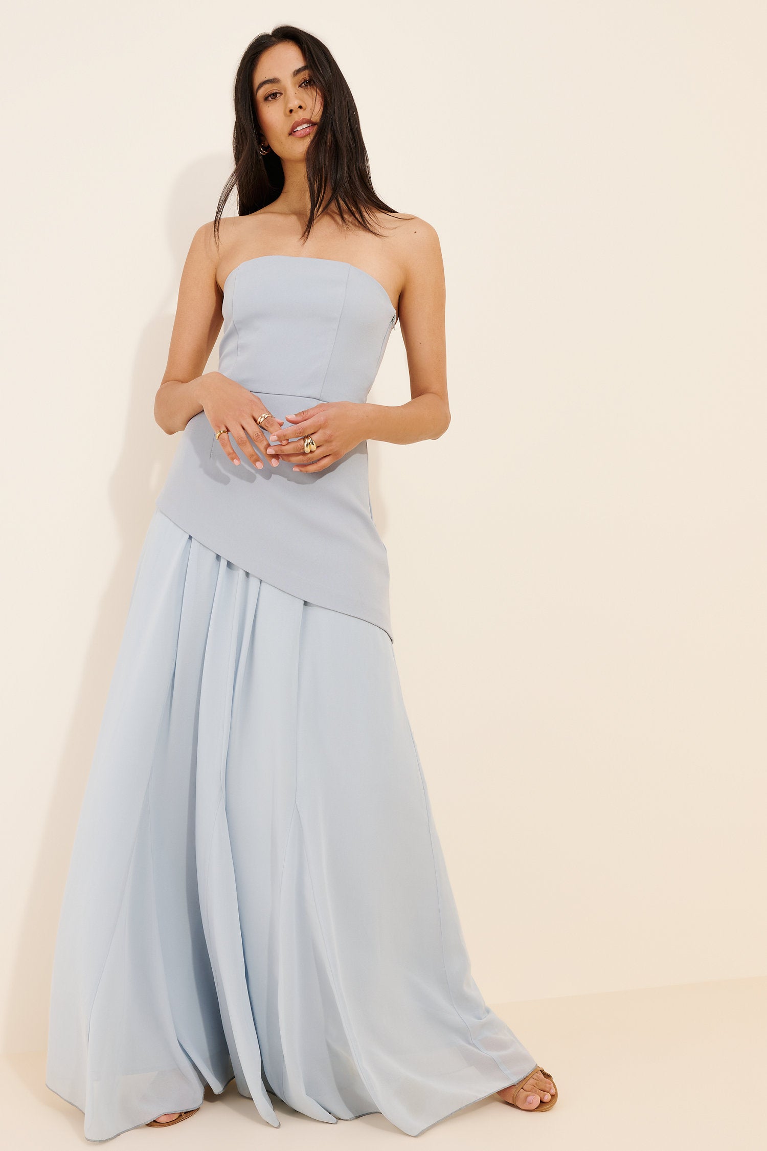 Chic Chiffon A-Line Strapless Sleeveless Open Back Floor-Length Evening Dresses