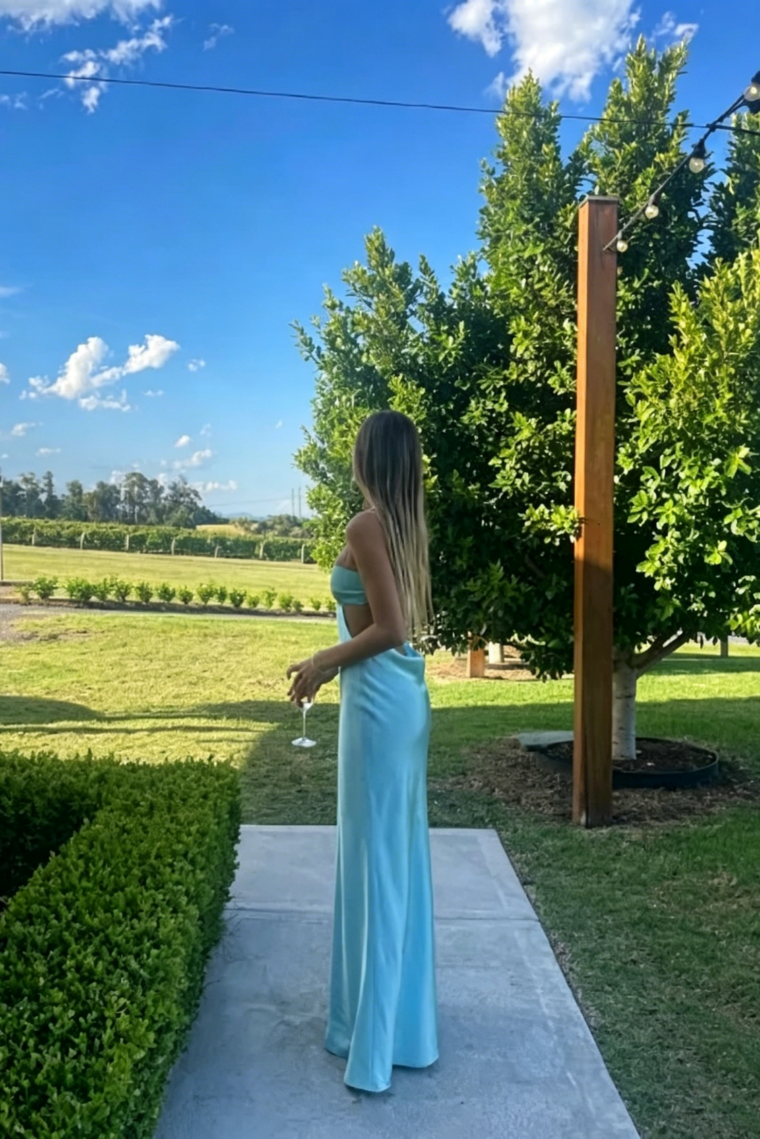 Chic Column Straight Neck Spaghetti-Straps Open-Back Floor-Length Evening Dress
