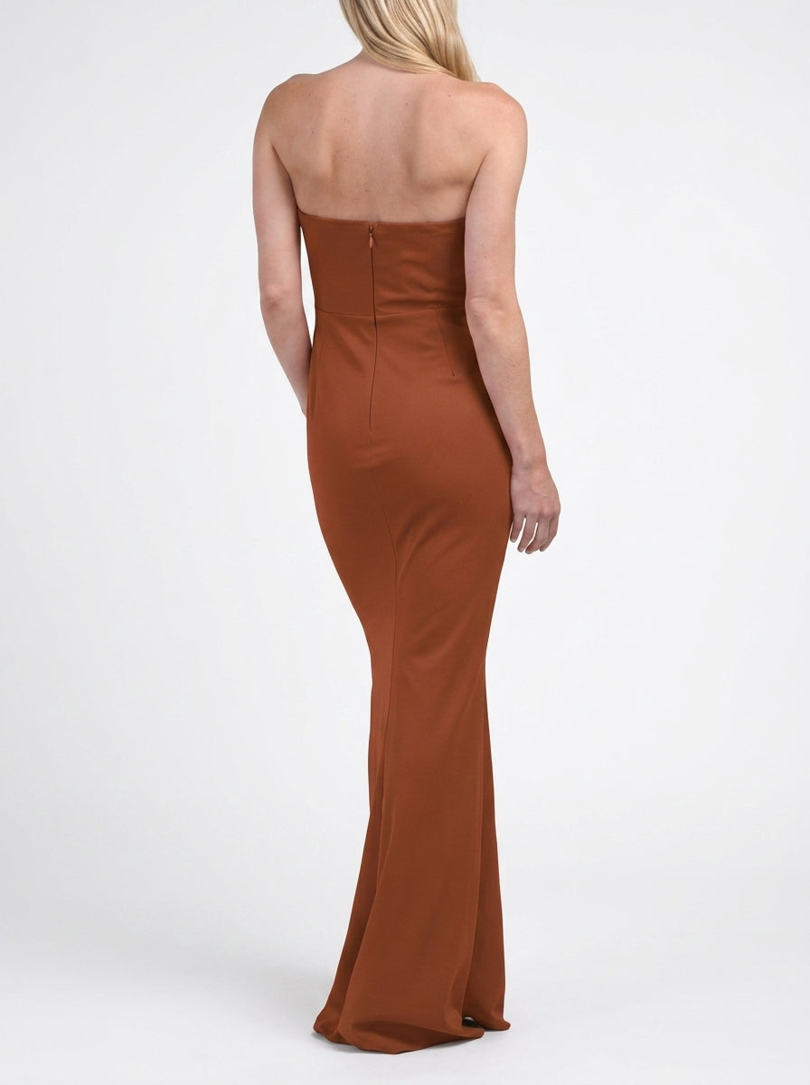 Chic Draped Satin Sheath Strapless Sleeveless Hidden Zipper Back Floor-Length Evening Dresses