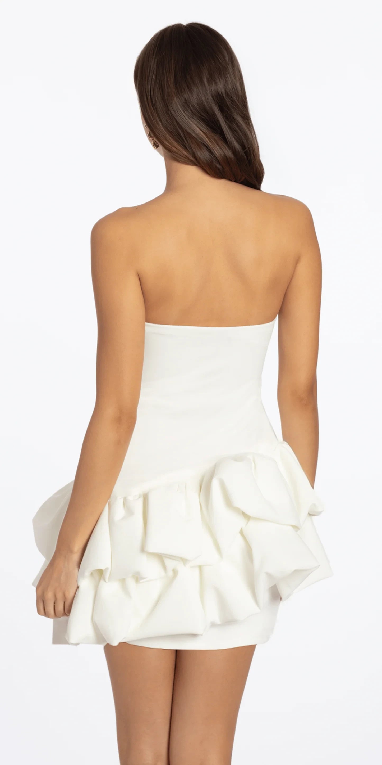 Chic Ruffled Satin Sheath Strapless Sleeveless Straight Back Short Homecoming Dresses