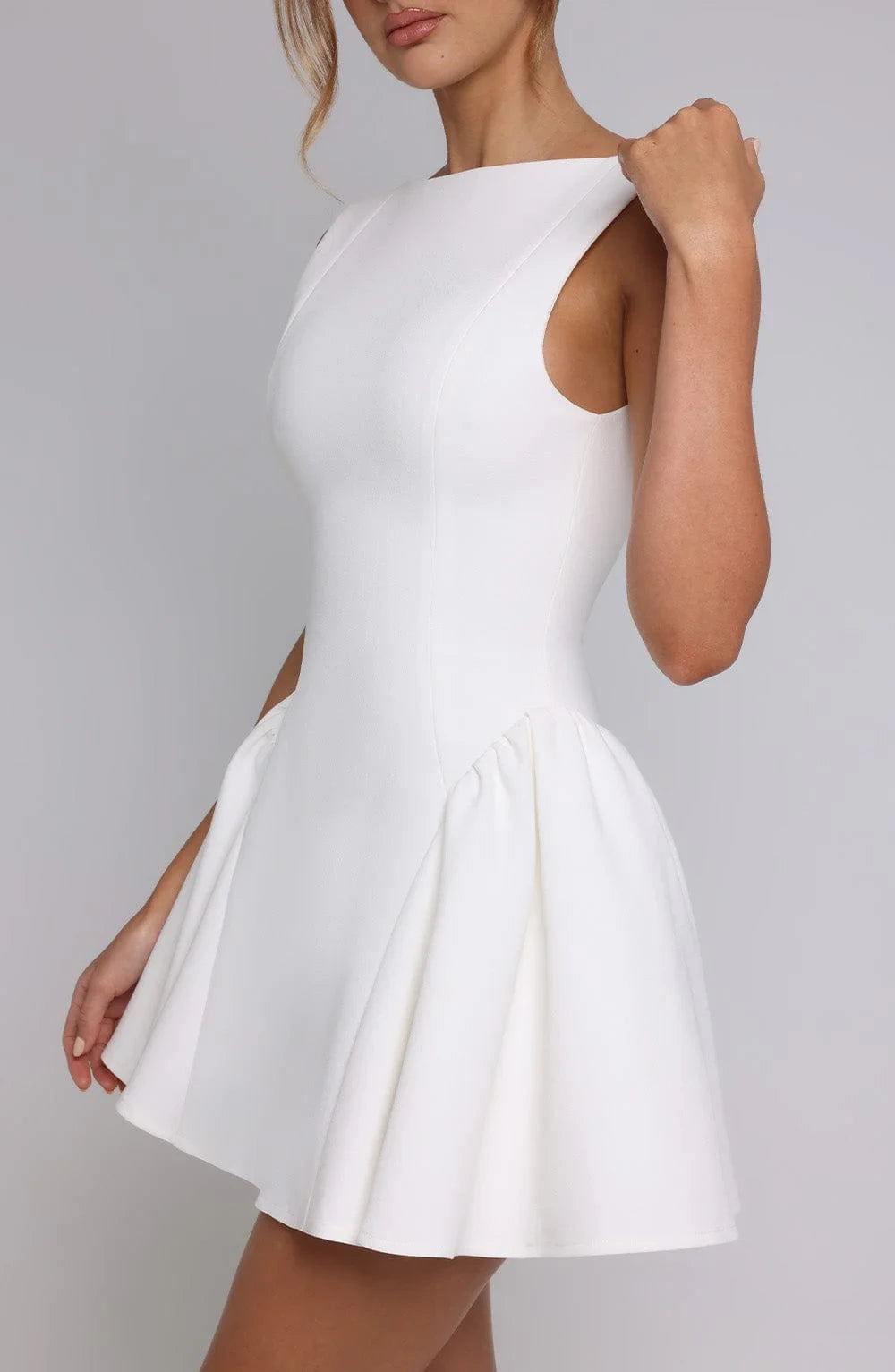Chic Satin A-Line Boat Neck Sleeveless Low Scoop Back Mini Homecoming Dresses