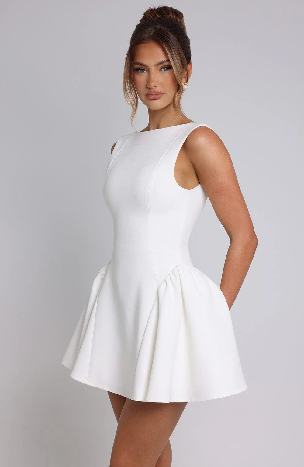 Chic Satin A-Line Boat Neck Sleeveless Low Scoop Back Mini Homecoming Dresses