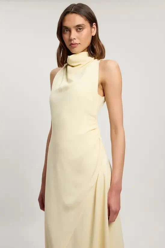 Chic Satin A-Line Cowl Neck Sleeveless High Back Floor-Length Evening Dresses